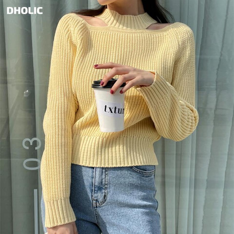 ショルダースリットニット・全5色・t66422 レディース 【tops】トップス ニット 長袖 単色 無地 ユニーク スリット 鎖骨 肌見せ カラーニット 春 秋 冬 ラグラン カジュアル パステル セクシー 可愛い かわいい ガーリー 韓国ファッション