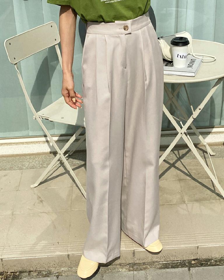 バックゴムボタンワイドスラックス・全3色・t66439 レディース 【pt】パンツ ロング 丈 スラックス 単色 無地 シンプル オフィスカジュアル シンプル パステル 春 夏 秋 冬 ボタン ワイド 楽ちん 脚長 ハイウエスト きれいめ 大人っぽ 韓国ファッション