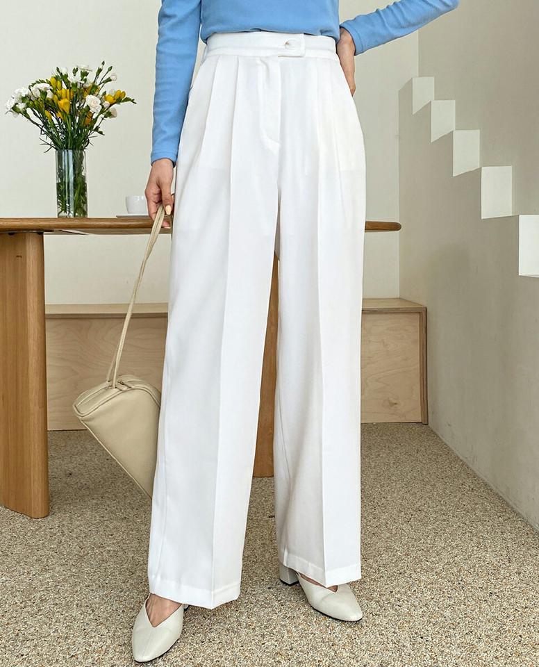 バックゴムボタンワイドスラックス・全3色・t66439 レディース 【pt】パンツ ロング 丈 スラックス 単色 無地 シンプル オフィスカジュアル シンプル パステル 春 夏 秋 冬 ボタン ワイド 楽ちん 脚長 ハイウエスト きれいめ 大人っぽ 韓国ファッション