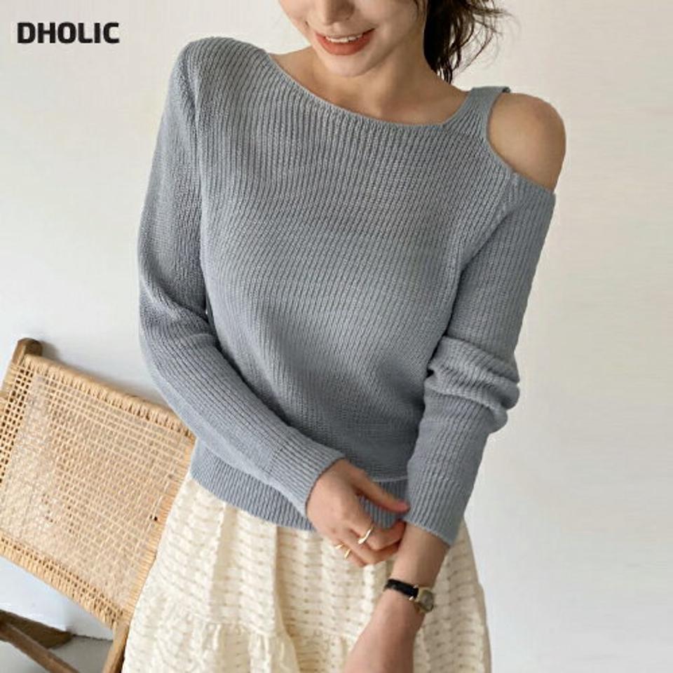 ストラップワンショルダーニット・全5色・t00294 レディース 【tops】トップス 長袖 ニット 単色 無地 ユニーク カットアウト 春 秋 カラーニット シンプルニット パステル クロップド丈 ワンショルダー 韓国ファッション ハイホリHIHOLLI