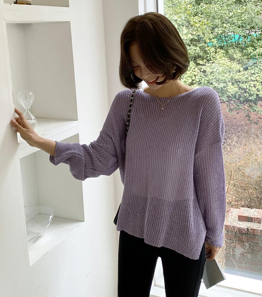 ボートネックシアーニット・全6色・t66856 レディース 【tops】 韓国ファッション トップス ニット ボートネック 長袖 リブニット ドロップショルダー スリットスリーブ オーバーサイズ 無地 デイリー 透け感 カジュアル カジュアル 春 秋