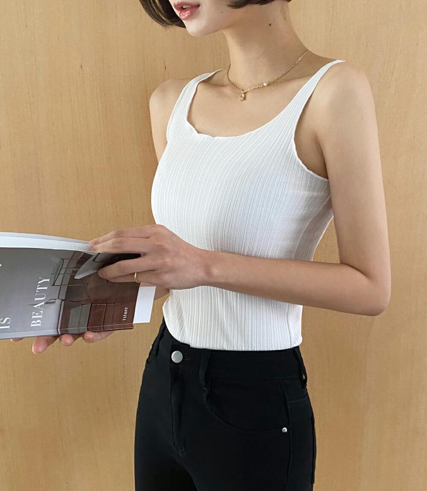 メロウリブノースリーブ・全5色・t66850 レディース 【tops】 韓国ファッション トップス ノースリーブ ラウンドネック メロウリブ スリム タイト 無地 デイリー カジュアル インナー カジュアル 春 秋