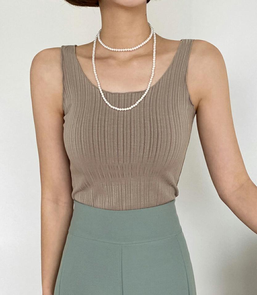 メロウリブノースリーブ・全5色・t66850 レディース 【tops】 韓国ファッション トップス ノースリーブ ラウンドネック メロウリブ スリム タイト 無地 デイリー カジュアル インナー カジュアル 春 秋