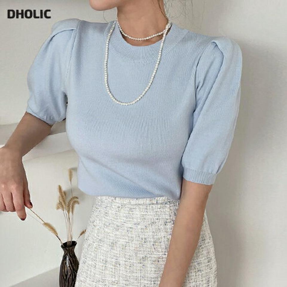 【10%OFF】ラウンド半袖パフニット・全5色・t66858 レディース 【tops】 韓国ファッション トップス ニット ラウンドネック 半袖 パフスリーブ ナチュラルライン ゆったり スリム 無地 大人 オフィスルック ガーリー カジュアル 春 秋【HS】セール