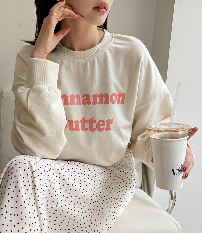 【スーパーセール特価】Cinnamon Butterラウンドスウェット・全3色・b66877 レディース 【tops】 韓国ファッション トップス スウェット ラウンドネック 長袖 ナチュラルライン オーバーサイズ 英字 レタリングスウェット カジュアル デイリー 基本 カジュアル 春 秋