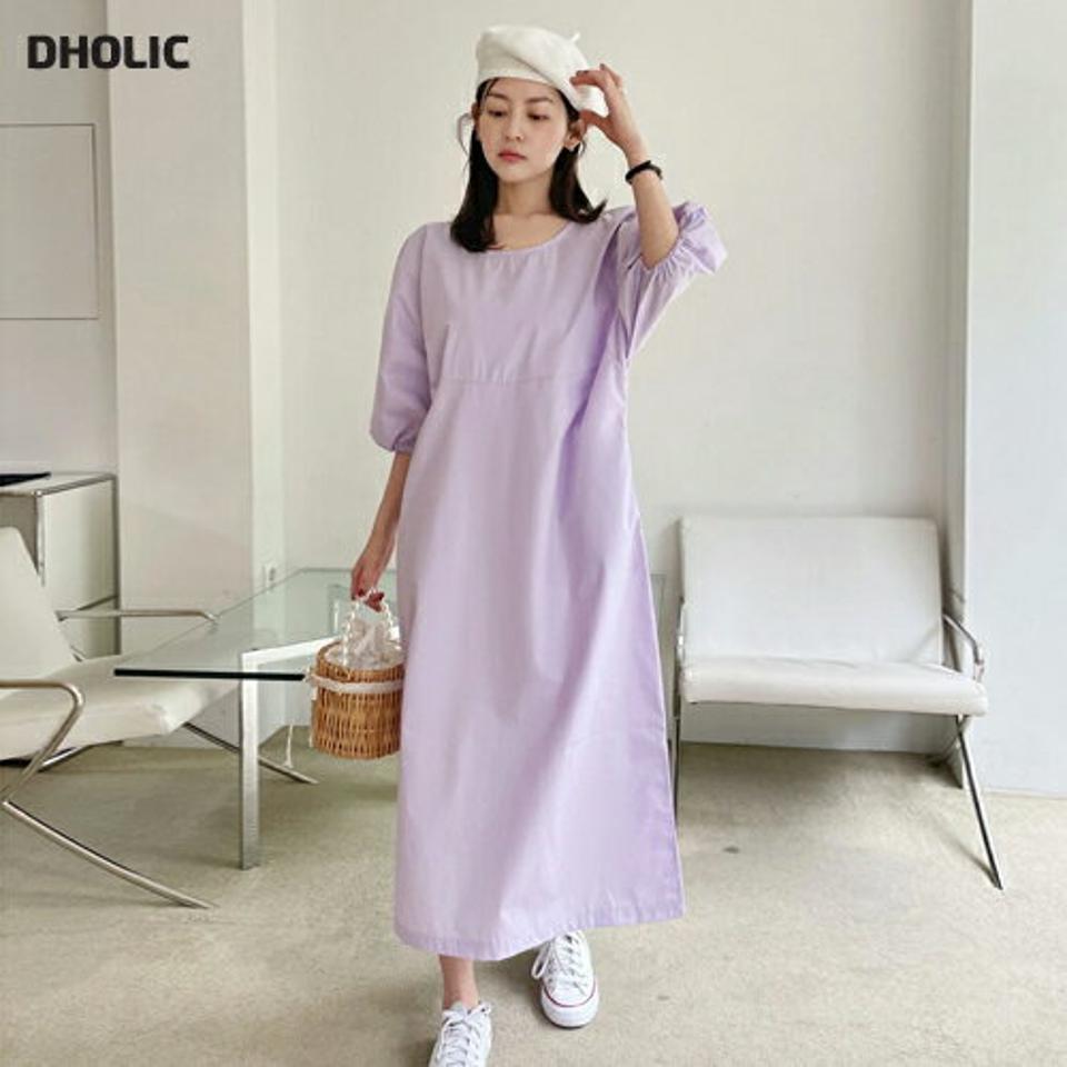パフスリーブワンピース・全3色・t66848 レディース 【ops】 韓国ファッション ワンピース ロング丈 ロングワンピース ラウンドネック 半袖 ハーフスリーブ パフスリーブ オーバーサイズ 体型カバー ルーズ Hライン 無地 デイリー 大人 カジュアル 春 秋