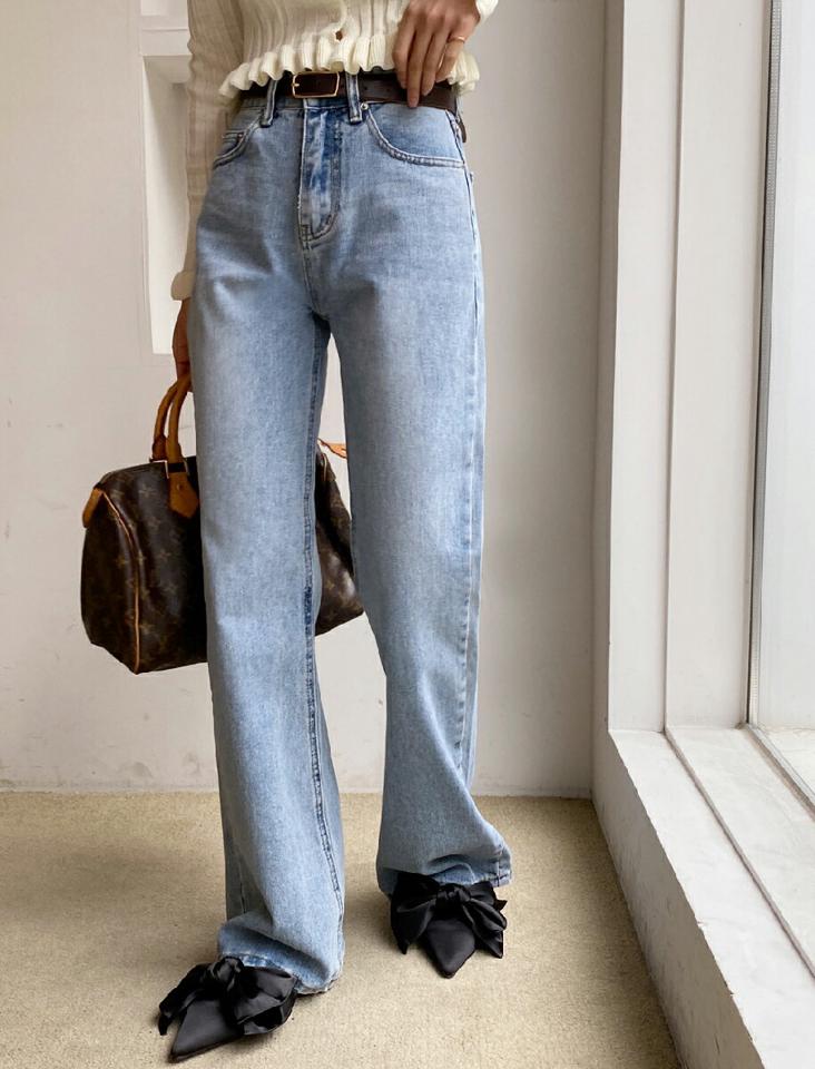 ワイドライトブルーデニムパンツ・全1色・t66840 レディース 【pt】 韓国ファッション ボトムス パンツ ジンズ ロングパンツ フルレングス ライトブルー ワイドパンツ ストレート デニムパンツ デイリー 大人 基本 ベーシック カジュアル 春 秋