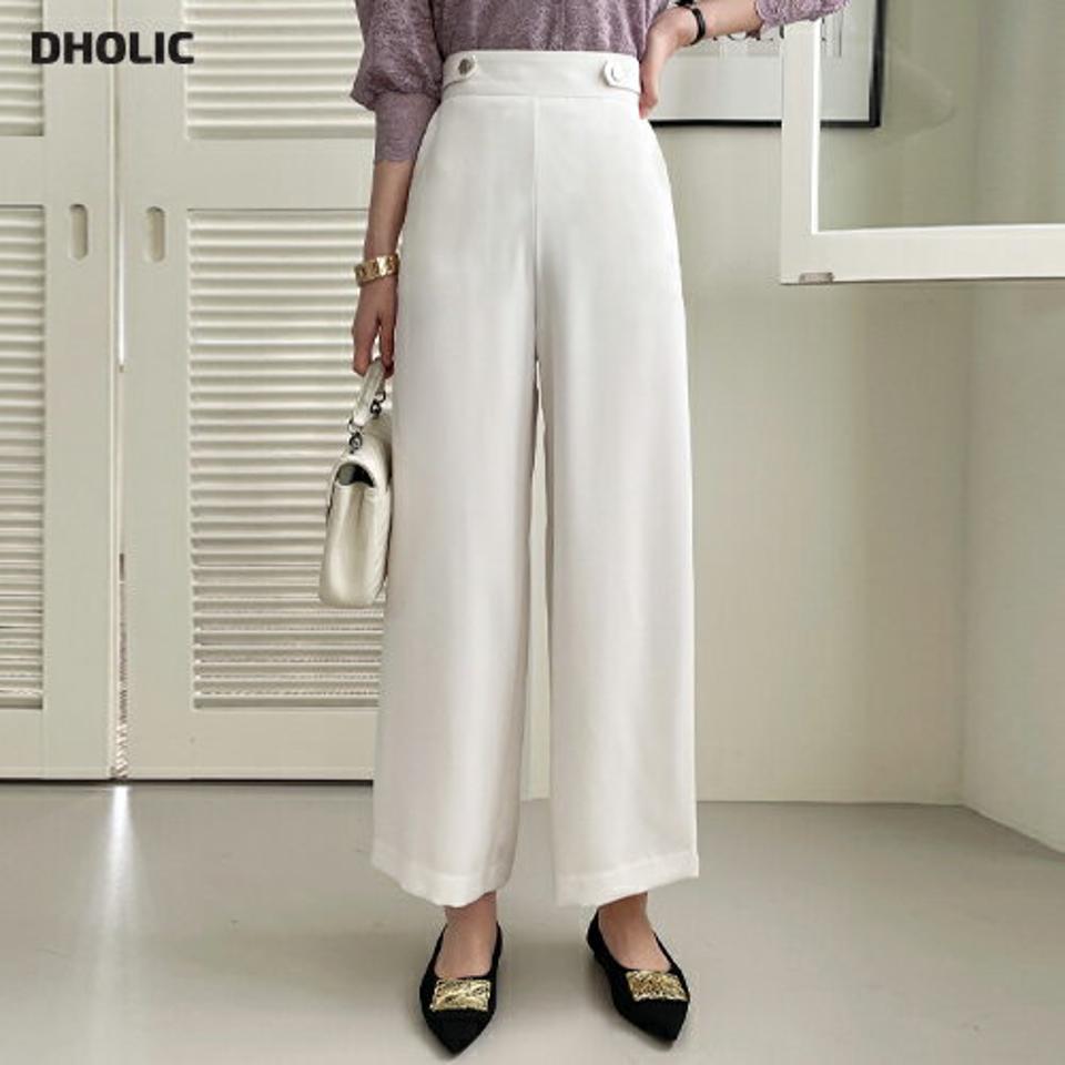 サイドボタンワイドパンツ・全4色・b72006 レディース 【pt】パンツ ズボン ロングパンツ ワイド 単色 無地 シンプル ベーシック 大人 きれいめ ハイウエスト パステル 春 秋 韓国ファッション ハイホリHIHOLLI