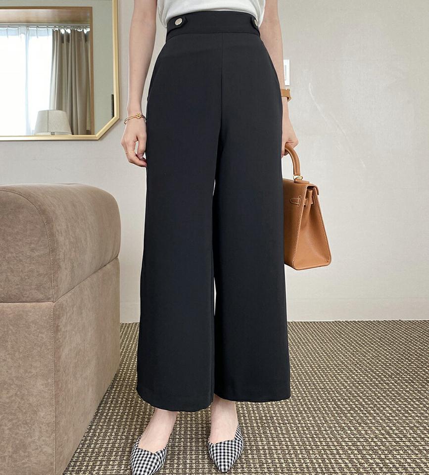 サイドボタンワイドパンツ・全4色・b72006 レディース 【pt】パンツ ズボン ロングパンツ ワイド 単色 無地 シンプル ベーシック 大人 きれいめ ハイウエスト パステル 春 秋 韓国ファッション ハイホリHIHOLLI