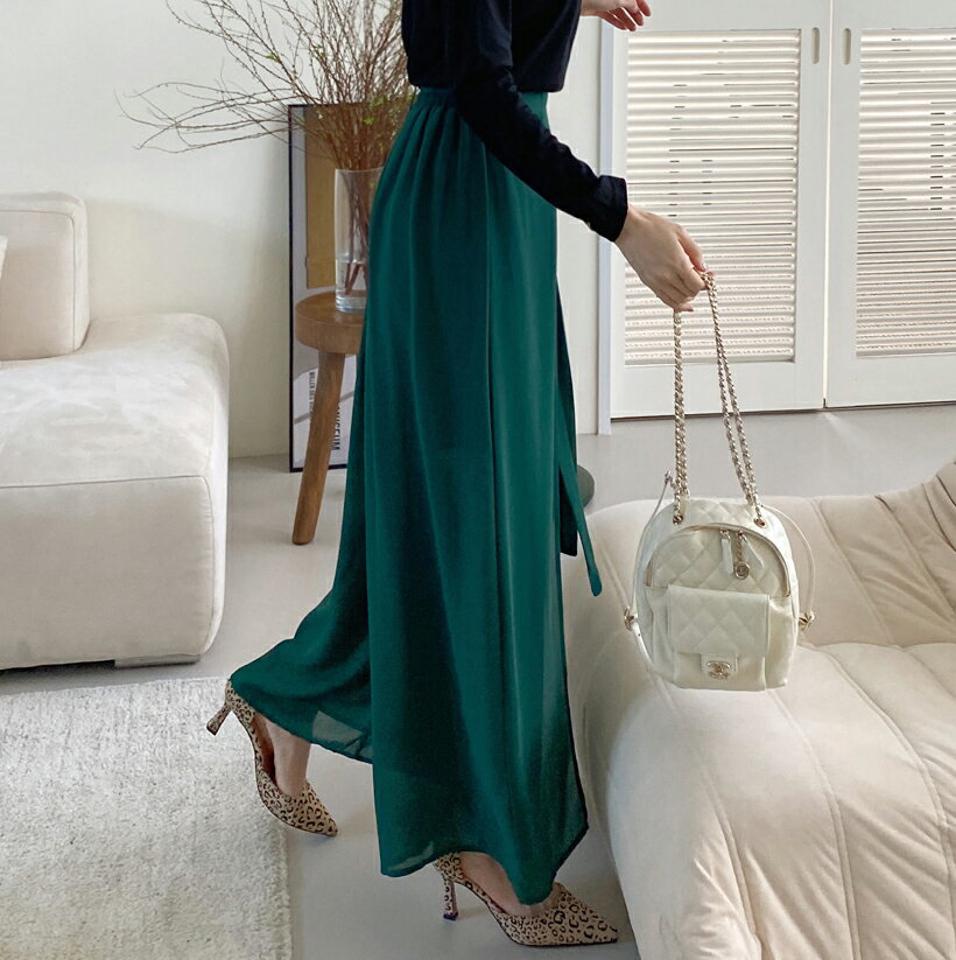 【タイム特価】ラップフレアパンツ・全3色・b72008 レディース 【pt】パンツ ズボン ロングパンツ　ラップデザイン ワイドパンツ ラップパンツ 単色 シンプル カジュアル スカンツ 春 秋 韓国ファッション ハイホリHIHOLLI 【TS】セール