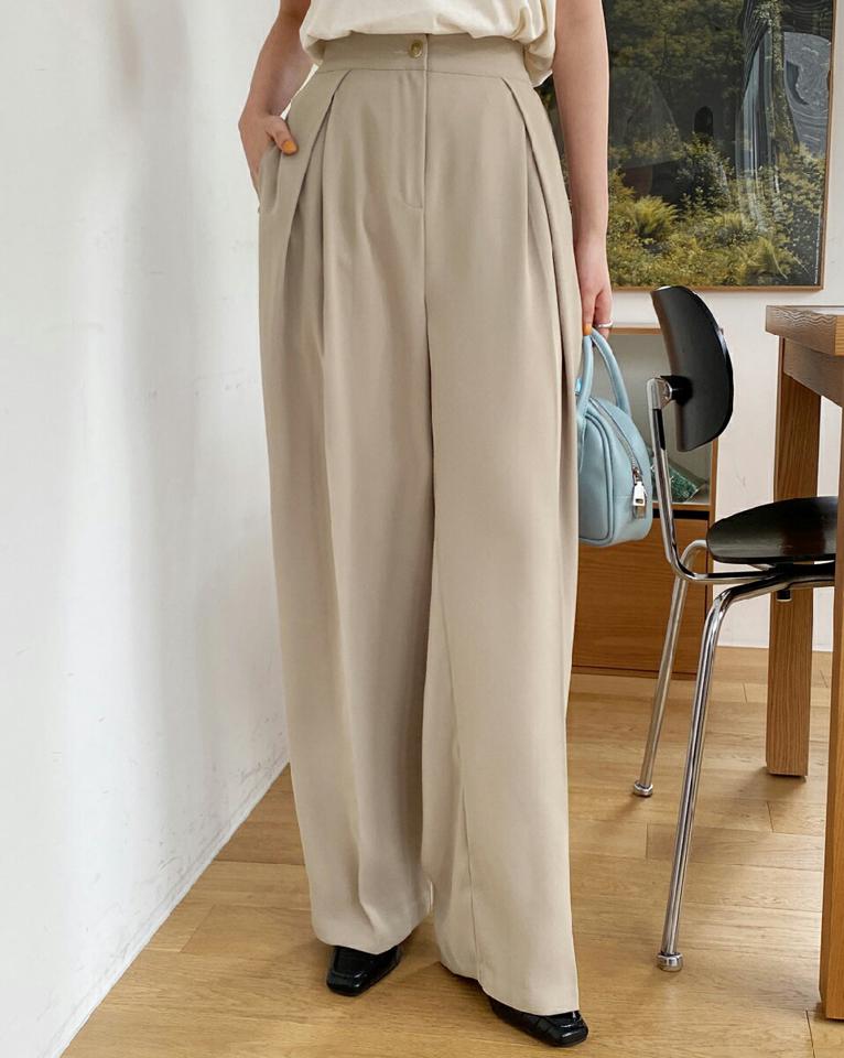 ディープタックワイドスラックス・全5色・t66465 レディース 【pt】韓国ファッション ボトムス ロング ロングパンツ スラックスパンツ スラックス ワンタック ワイド ハイウエスト 無地 シンプル フェミニン カジュアル 春 秋