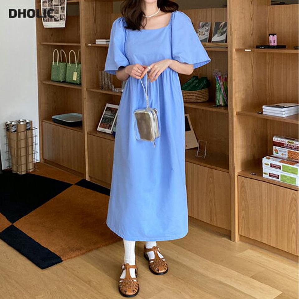 2WAYフレアスリーブワンピース・全4色・b66454 レディース 【ops】韓国ファッション ワンピース ロング ロングワンピース 半袖 スクエアネック オフショル フレアスリーブ ギャザー 体型カバー ロング丈 シンプル フェミニン 二の腕カバー 夏 春 秋