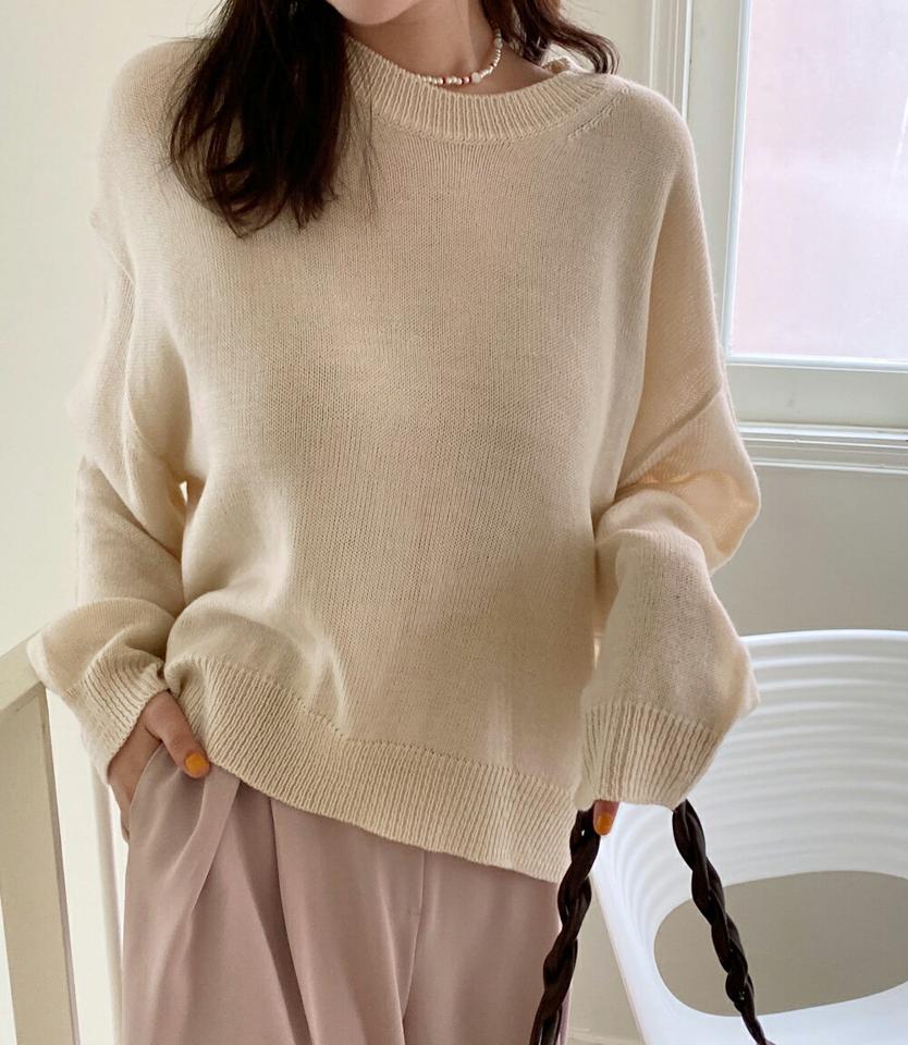 ルーズフィットアンバランスニット・全4色・b66448 レディース 【tops】韓国ファッション トップス ニット 大人 長袖 ラウンドネック アンバランス ルーズ 無地 ベーシック シンプル フェミニン カジュアル デイリー 春 秋