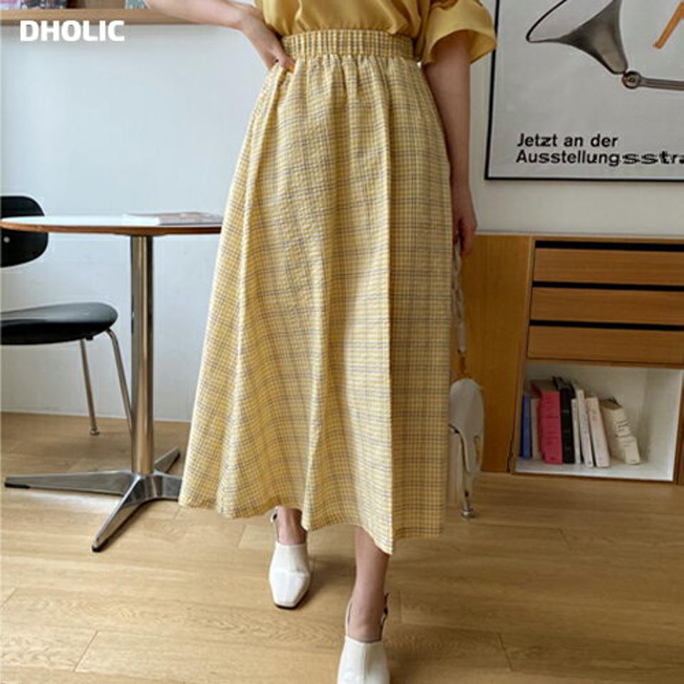 チェックロングスカート・全4色・t66464 レディース 【sk】韓国ファッション ボトムス スカート ロング ロングスカート チェック柄 配色 ウエストゴム フレア ロング丈 体型カバー シンプル 細身 大人 カジュアル フェミニン 春 秋