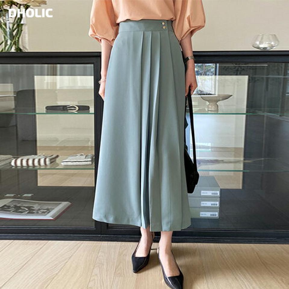 ボタンプリーツラップワイドパンツ・全4色・b71857 レディース 【pt】パンツ ズボン ロングパンツ ワイドパンツ プリーツ 単色 無地 シンプル 水色 カラーパンツ 大人 カジュアル タック ハイウエスト 春 秋 韓国ファッション ハイホリHIHOLLI