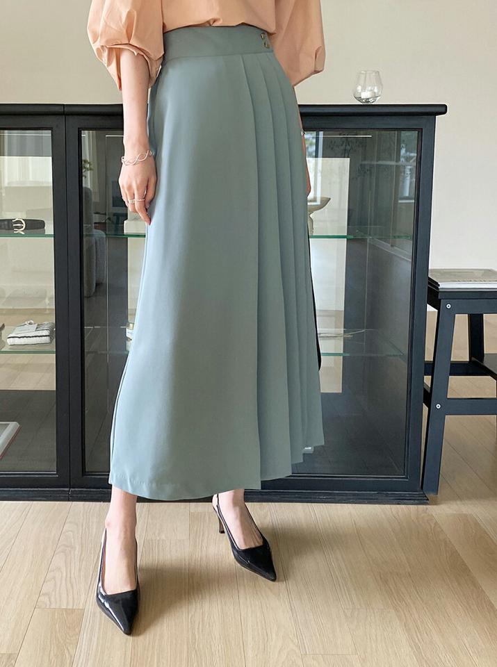 ボタンプリーツラップワイドパンツ・全4色・b71857 レディース 【pt】パンツ ズボン ロングパンツ ワイドパンツ プリーツ 単色 無地 シンプル 水色 カラーパンツ 大人 カジュアル タック ハイウエスト 春 秋 韓国ファッション ハイホリHIHOLLI