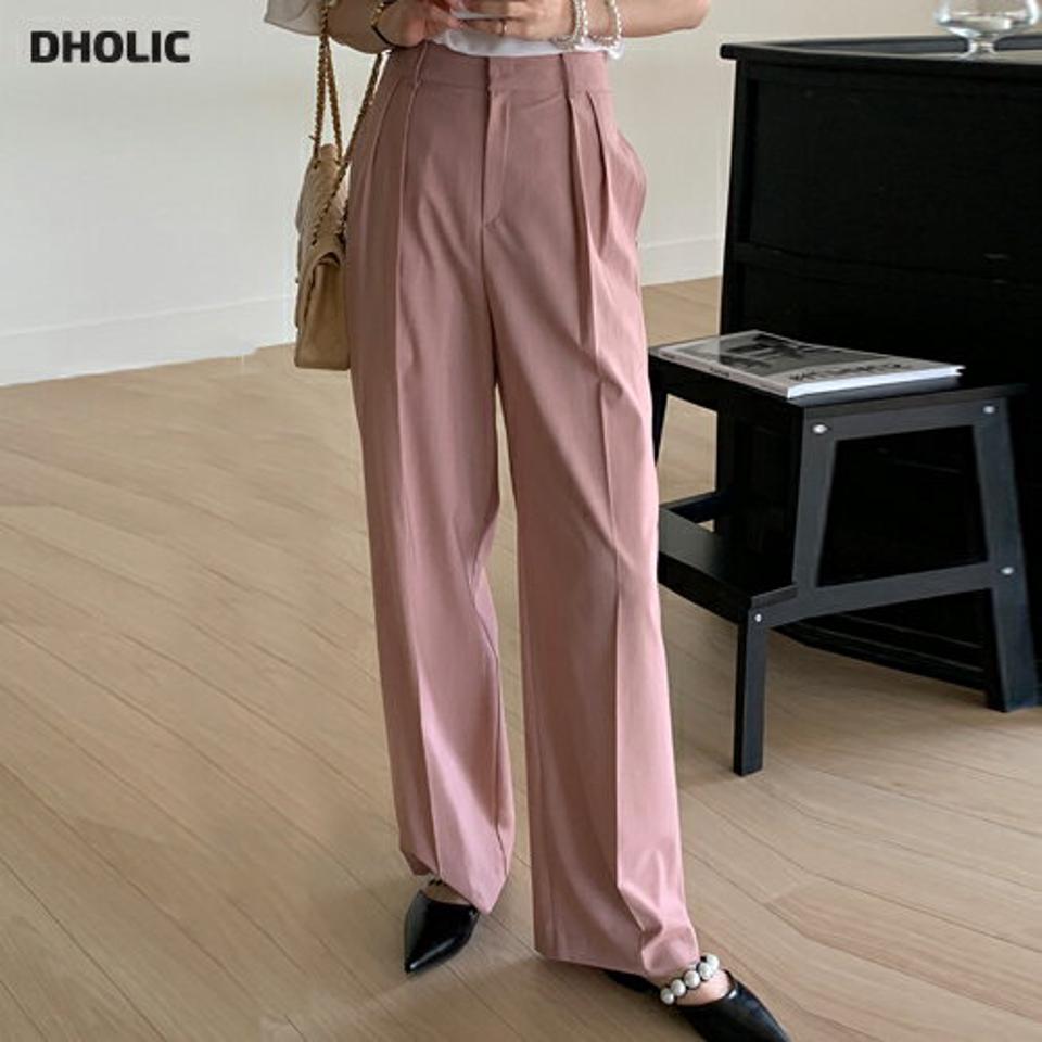 ツータックワイドスラックス・全4色・t71858 レディース 【pt】ボトムス ロング ロングパンツ スラックスパンツ スラックス ツータック ワイド ハイウエスト 無地 シンプル フェミニン カラーパンツ カジュアル 春 秋 韓国ファッション ハイホリHIHOLLI