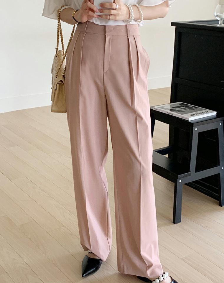 ツータックワイドスラックス・全4色・t71858 レディース 【pt】ボトムス ロング ロングパンツ スラックスパンツ スラックス ツータック ワイド ハイウエスト 無地 シンプル フェミニン カラーパンツ カジュアル 春 秋 韓国ファッション ハイホリHIHOLLI