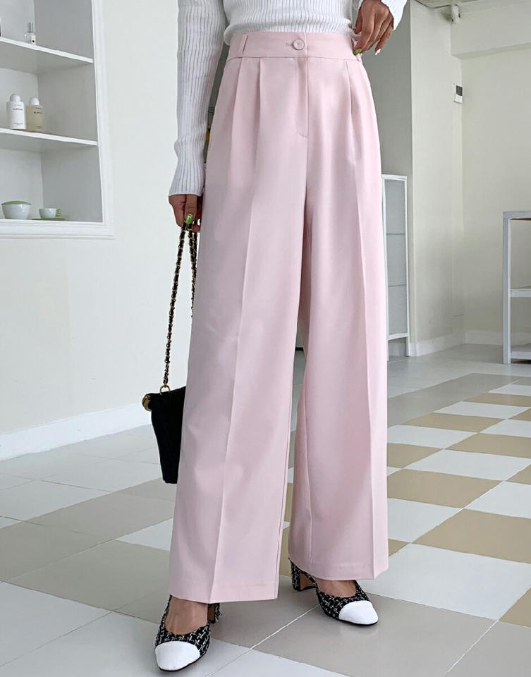 ツータックワイドスラックス・全3色・t00568 レディース 【pt】韓国ファッション ボトムス ロング ロングパンツ スラックスパンツ スラックス ツータック ワイド ストレート 無地 ベーシック シンプル ピンク フェミニン カジュアル 春 秋