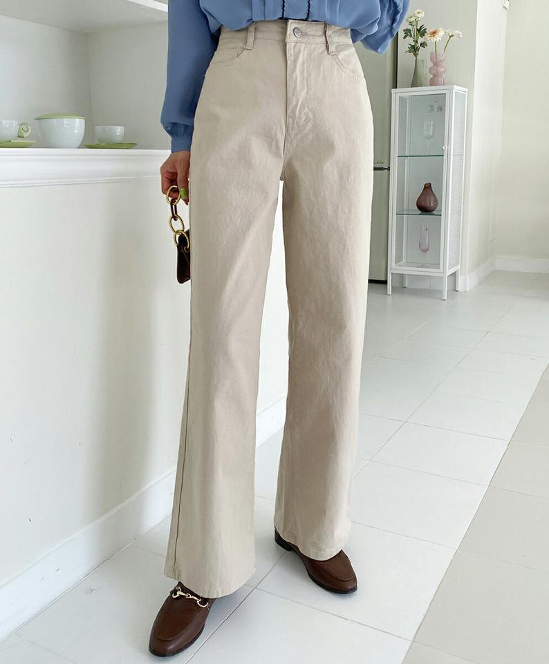 コットン混ワイドパンツ・全4色・t00570 レディース 【pt】韓国ファッション ボトムス ロング ロングパンツ コットン 混 ワイド コットンパンツ ワイド ストレート 無地 ベーシック シンプル 細身 フェミニン カジュアル 春 秋