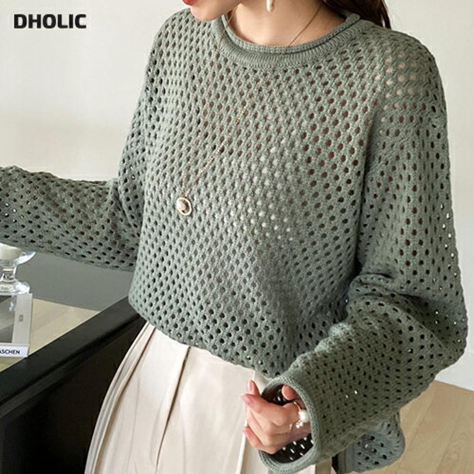 パンチングルーズロールニット・全3色・t71837 レディース 【tops】トップス ニット 大人 長袖 ラウンドネック パンチング ルーズ ロールニット シンプル ルーズ フェミニン カジュアル カラーニット 春 秋 韓国ファッション ハイホリHIHOLLI