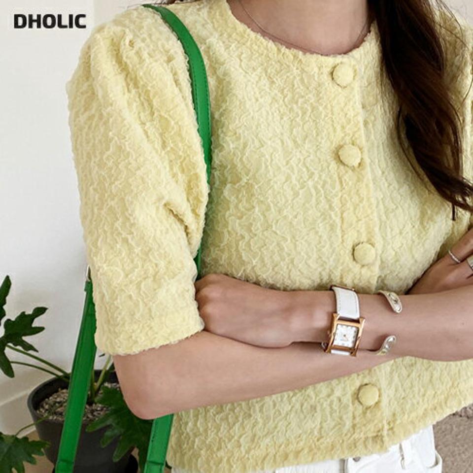 リンクルボタンパフブラウス・全4色・t71838 レディース 【bl】トップス ブラウス 半袖 ラウンドネック リンクル ボタン パフスリーブ クロップド丈 シンプル カジュアル フェミニン 夏 春 秋 韓国ファッション ハイホリHIHOLLI