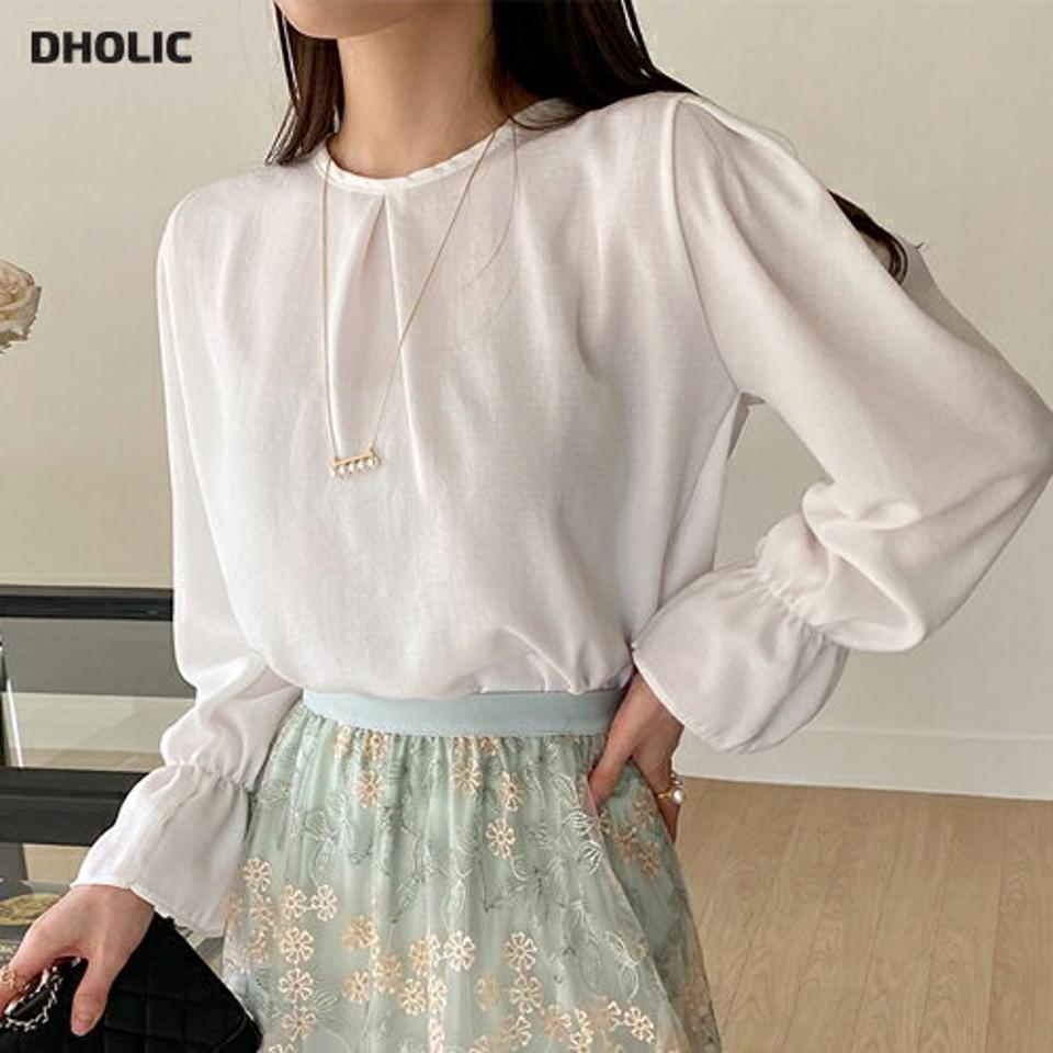 パフスリーブバックファスナーブラウス・全4色・t71844 レディース 【bl】トップス ブラウス 長袖 パフ袖 袖コン 単色 無地 シンプル 大人 春 秋 韓国ファッション ハイホリHIHOLLI