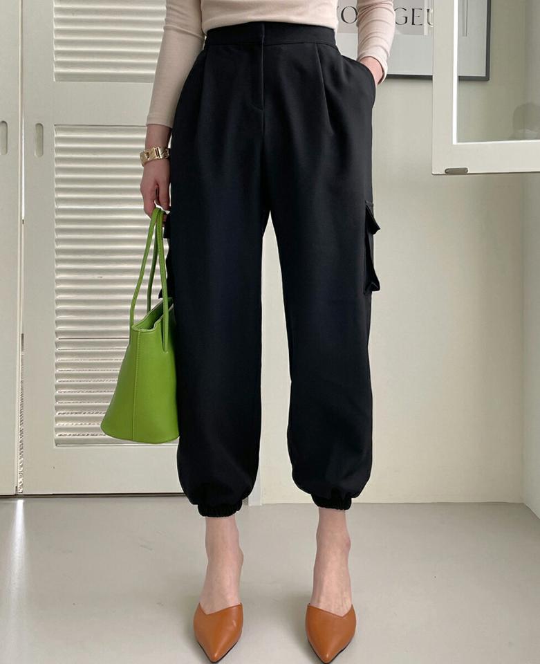 バックゴムカーゴジョガーパンツ・全3色・t72044 レディース 【pt】パンツ ズボン ロングパンツ 長ズボン ジョガーパンツ 単色　無地 シンプル 大人 カジュアル ワイド 春 秋 韓国ファッション ハイホリHIHOLLI
