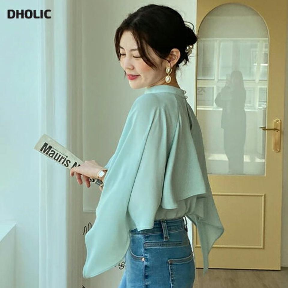 ケープ風ハーフネックブラウス・全4色・b00365 レディース 【bl】韓国ファッション トップス ブラウス ハーフネック ネックスリット ケープ風 シフォン 無地 シンプル 上品 カジュアル フェミニン 二の腕カバー オフィス 骨ウェ 骨格ウェーブ 夏 春 秋