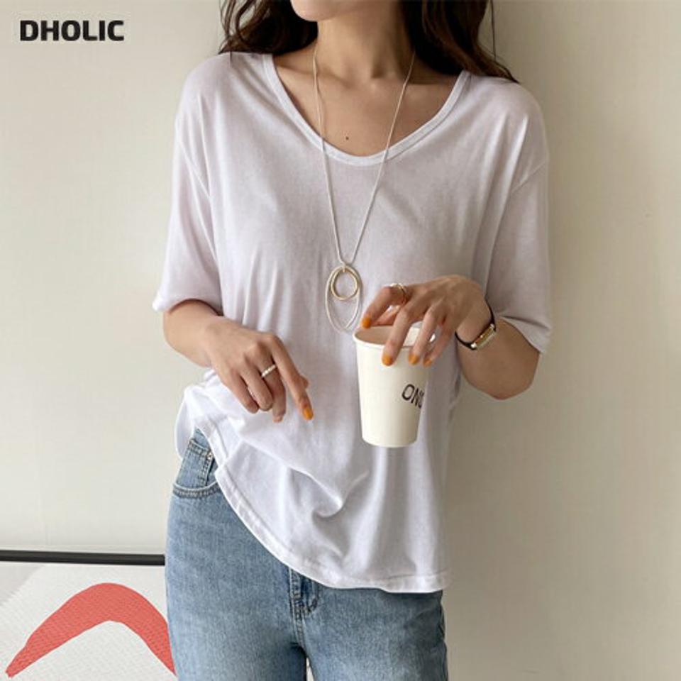 ラウンドヘム半袖Tシャツ・全6色・t66888 レディース 【tops】韓国ファッション トップス Tシャツ 大人 半袖 UVネック ラウンドヘム ルーズ 無地 ベーシック シンプル フェミニン カジュアル デイリー 夏 春 秋