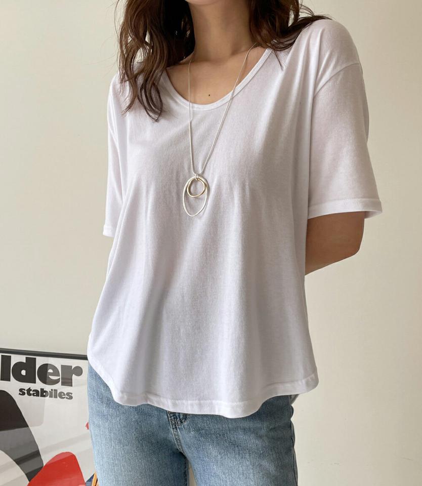 ラウンドヘム半袖Tシャツ・全6色・t66888 レディース 【tops】韓国ファッション トップス Tシャツ 大人 半袖 UVネック ラウンドヘム ルーズ 無地 ベーシック シンプル フェミニン カジュアル デイリー 夏 春 秋