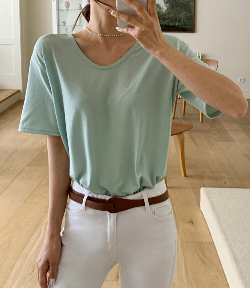 ラウンドヘム半袖Tシャツ・全6色・t66888 レディース 【tops】韓国ファッション トップス Tシャツ 大人 半袖 UVネック ラウンドヘム ルーズ 無地 ベーシック シンプル フェミニン カジュアル デイリー 夏 春 秋