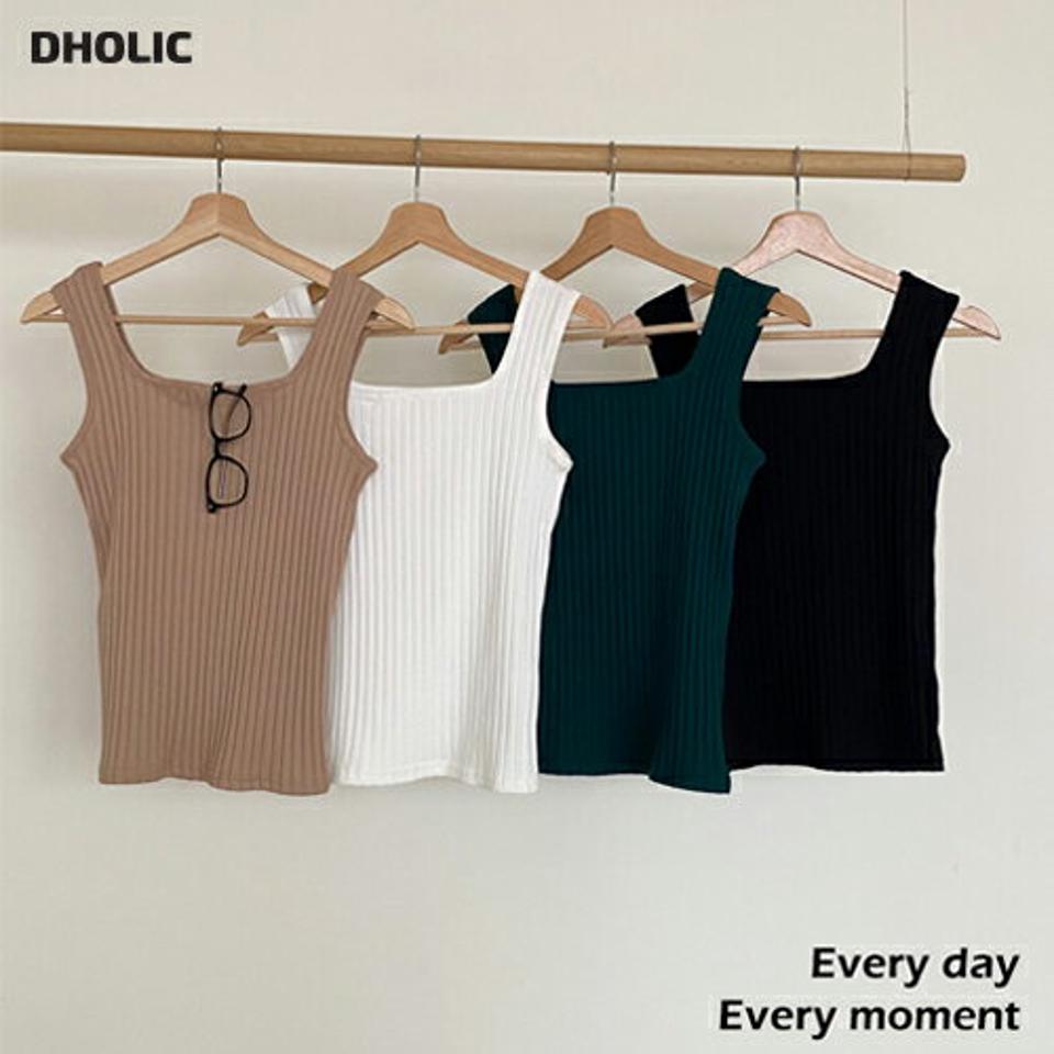 スクエアリブノースリーブ・全4色・t66887 レディース 【tops】韓国ファッション トップス ノースリーブ 大人 スクエアネック リブ クロップド丈 スリム 無地 ベーシック シンプル フェミニン カジュアル 夏 春 秋