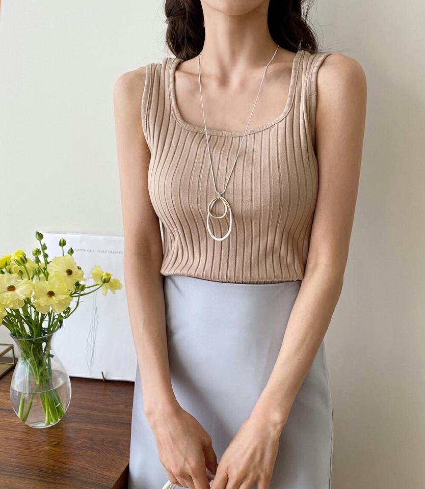 スクエアリブノースリーブ・全4色・t66887 レディース 【tops】韓国ファッション トップス ノースリーブ 大人 スクエアネック リブ クロップド丈 スリム 無地 ベーシック シンプル フェミニン カジュアル 夏 春 秋