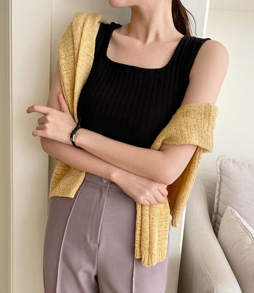 スクエアリブノースリーブ・全4色・t66887 レディース 【tops】韓国ファッション トップス ノースリーブ 大人 スクエアネック リブ クロップド丈 スリム 無地 ベーシック シンプル フェミニン カジュアル 夏 春 秋