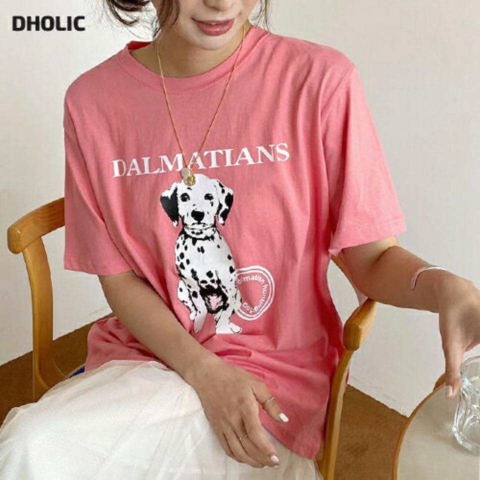 【スーパーセール特価】ダルメシアンレタリング半袖Tシャツ・全3色・b66937 レディース 【tops】韓国ファッション トップス Tシャツ 大人 半袖 ラウンドネック ダルメシアン レタリング ロゴ かわいい 可愛い シンプル フェミニン カジュアル デイリー 夏 春 秋