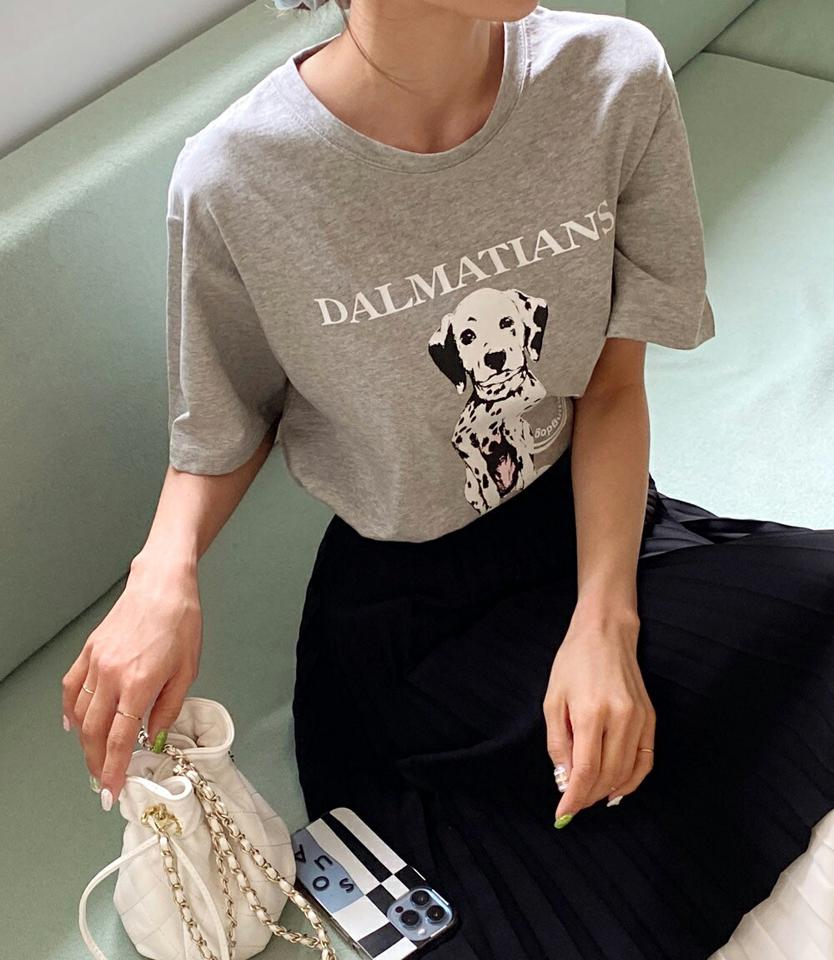 【スーパーセール特価】ダルメシアンレタリング半袖Tシャツ・全3色・b66937 レディース 【tops】韓国ファッション トップス Tシャツ 大人 半袖 ラウンドネック ダルメシアン レタリング ロゴ かわいい 可愛い シンプル フェミニン カジュアル デイリー 夏 春 秋