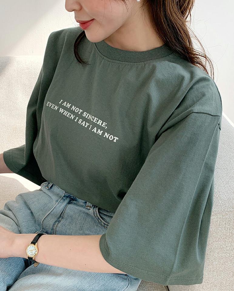 ミニレタリングTシャツ・全4色・t00373 レディース 【tops】韓国ファッション トップス Tシャツ 大人 7分袖 ラウンドネック レタリング 英字 ロゴ ルーズ シンプル フェミニン カジュアル デイリー 夏 春 秋