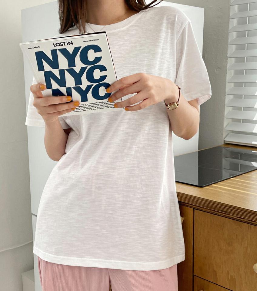 【10%OFF】ラウンド半袖Tシャツ・全5色・b00405 レディース 【tops】韓国ファッション トップス Tシャツ 大人 半袖 ラウンドネック ルーズ コットン 無地 ベーシック シンプル フェミニン カジュアル 夏 春 秋 セール SALE