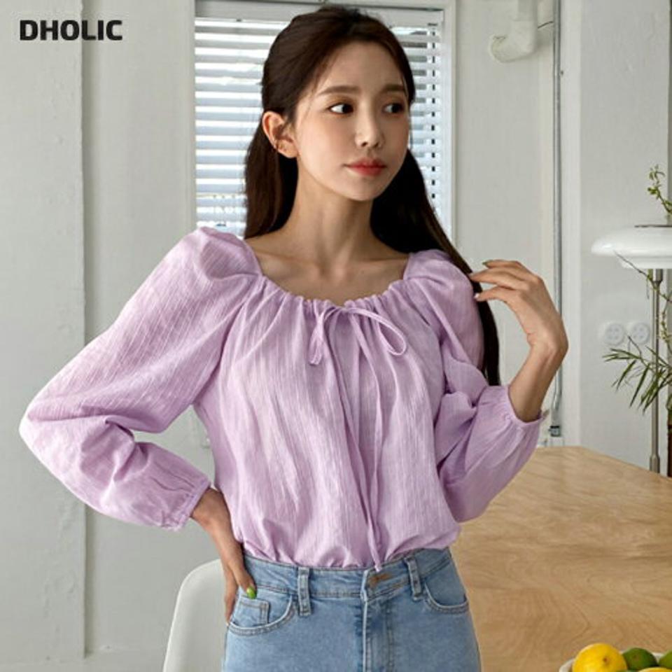 スクエアストリングネックブラウス・全3色・t00409 レディース 【bl】韓国ファッション トップス ブラウス 半袖 スクエアネック ストリング パフスリーブ ギャザー かわいい 可愛い シンプル カジュアル フェミニン 夏 春 秋