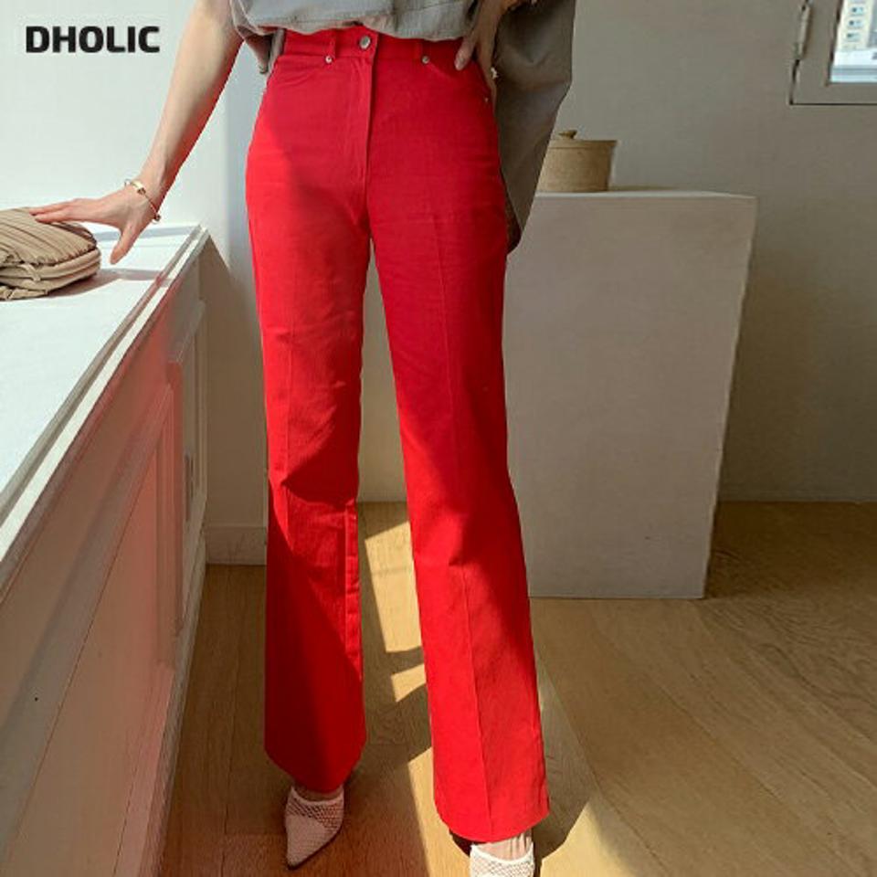 コットンフレアパンツ・全4色・t72064 レディース 【pt】パンツ ズボン ロングパンツ 長ズボン フレア 綿 単色 無地 シンプル ベーシック カジュアル カラーパンツ ハイウエスト 春 秋 韓国ファッション ハイホリHIHOLLI