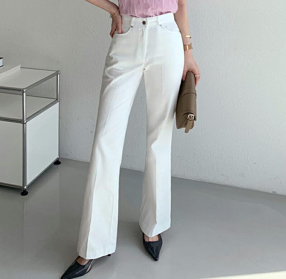 コットンフレアパンツ・全4色・t72064 レディース 【pt】パンツ ズボン ロングパンツ 長ズボン フレア 綿 単色 無地 シンプル ベーシック カジュアル カラーパンツ ハイウエスト 春 秋 韓国ファッション ハイホリHIHOLLI