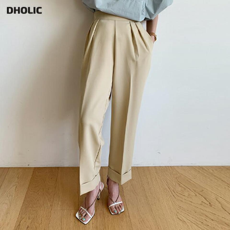 ツータックロールアップスラックス・全3色・t72056 レディース 【pt】スラックス パンツ ズボン ロングパンツ 単色 無地 シンプル ベーシック 大人 カジュアル ハイウエスト 春 夏 秋 韓国ファッション ハイホリHIHOLLI