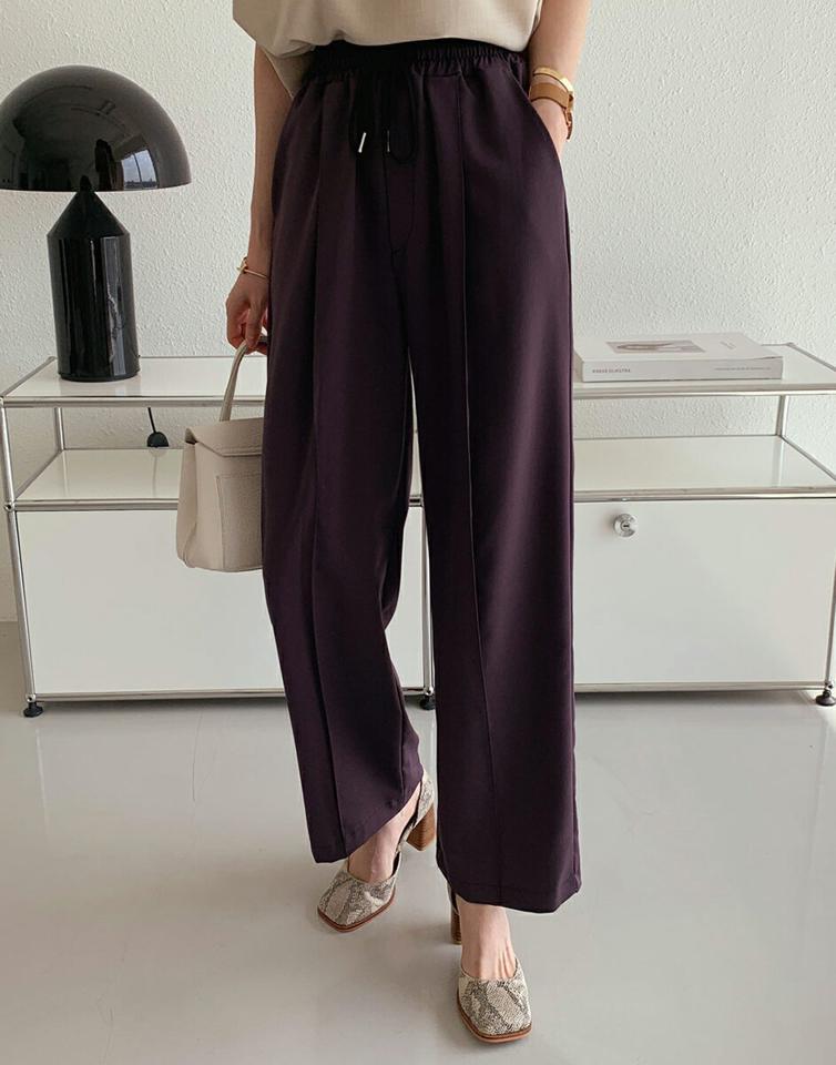 ストリングワンタックワイドパンツ・全4色・b72065 レディース 【pt】パンツ ズボン ロングパンツ ワイドパンツ ウエストゴム 単色 無地 シンプル カジュアル 体型カバー 大人 ストレート 春 秋 韓国ファッション ハイホリHIHOLLI