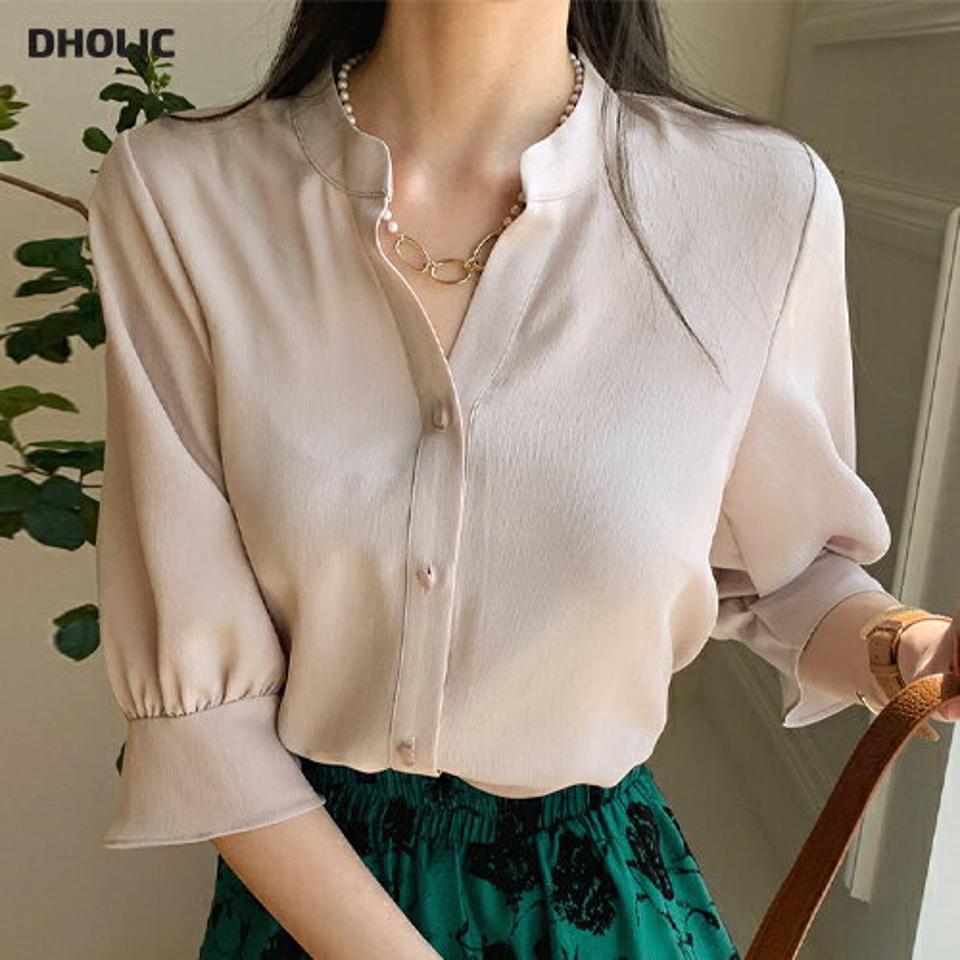 【10%OFF】スリットネック7分袖ブラウス・全3色・t72029 レディース 【bl】トップス ブラウス 七分袖 七分丈 7分袖 7分丈 単色 無地 シンプル フェミニン 大人 きれいめ オフィスカジュアル バンドカラー 学校行事 春 夏 秋 韓国ファッション ハイホリHIHOLLI セール SALE