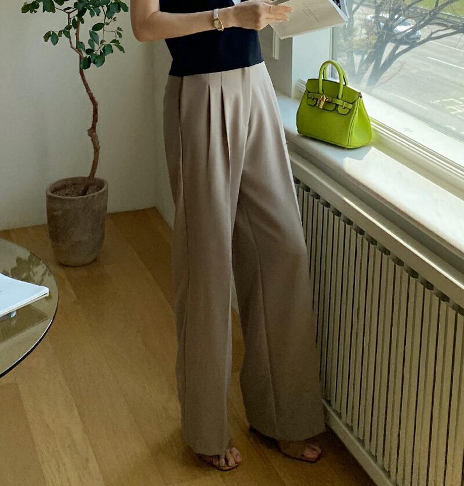 ツータックワイドスラックス・全4色・t72057 レディース 【pt】スラックス パンツ ズボン ロングパンツ ワイドパンツ 単色 無地 シンプル ベーシック 大人 きれいめ オフィスカジュアル 学校行事 春 秋 韓国ファッション ハイホリHIHOLLI