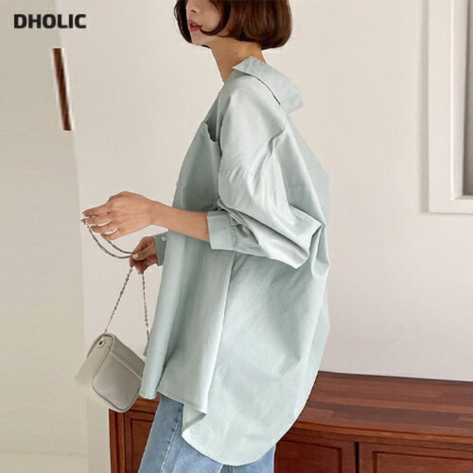 【タイム特価】オーバーフィットシャツ・全6色・t66487 レディース 【bl】韓国ファッション トップス シャツ 長袖 カラーネック カフスボタン スリット オーバーフィット ルーズ 無地 シンプル カジュアル フェミニン 春 秋【TS】セール