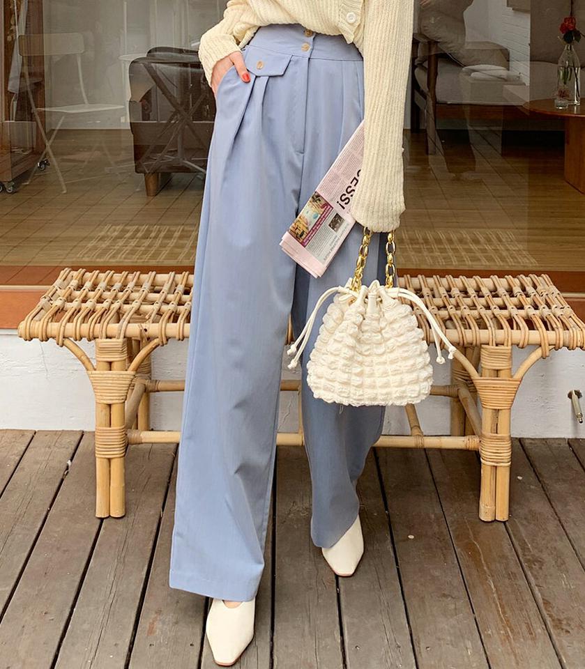 ツーボタンフラップスラックス・全3色・t66507 レディース 【pt】韓国ファッション ボトムス ロング ロングパンツ スラックスパンツ スラックス ツーボタン フラップ ハイウエスト 無地 シンプル フェミニン カジュアル 春 秋