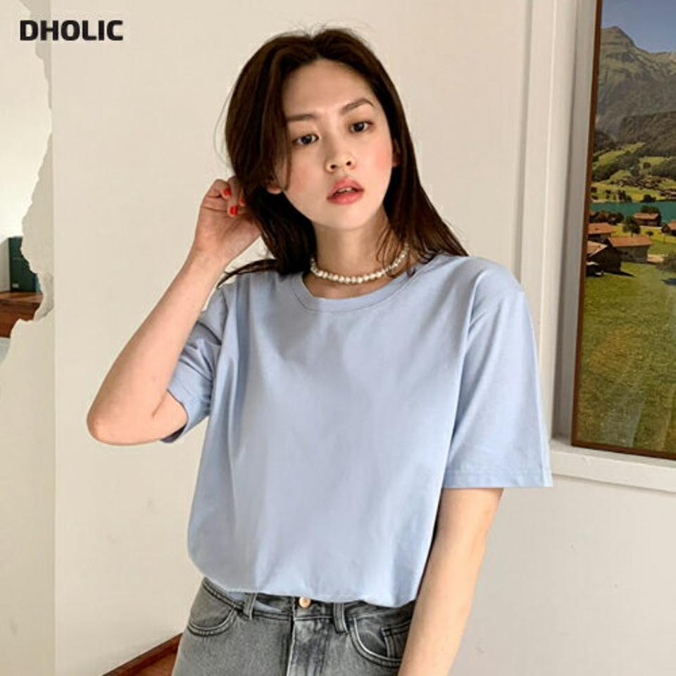 ハーフスリーブTシャツ・全5色・b66481 レディース 【tops】韓国ファッション トップス Tシャツ 大人 半袖 ラウンドネック ハーフスリーブ コットン 無地 ベーシック シンプル フェミニン 水色 カジュアル 夏 春 秋