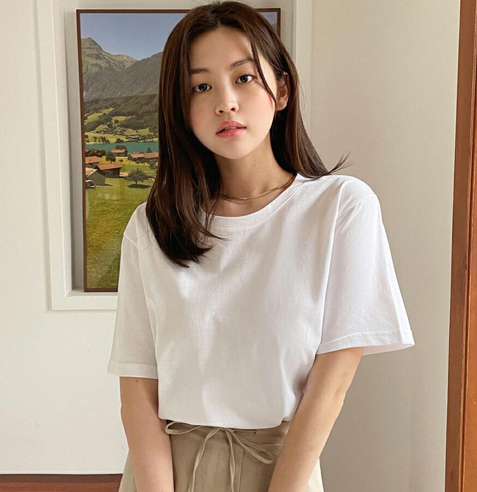 ハーフスリーブTシャツ・全5色・b66481 レディース 【tops】韓国ファッション トップス Tシャツ 大人 半袖 ラウンドネック ハーフスリーブ コットン 無地 ベーシック シンプル フェミニン 水色 カジュアル 夏 春 秋